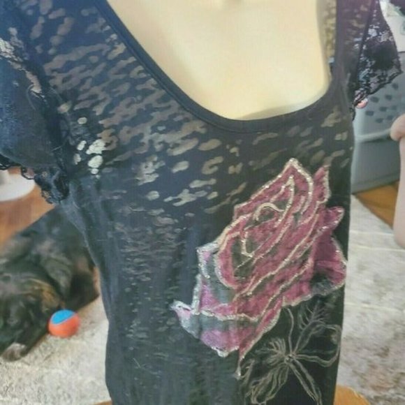 BONGO Black Sheer Mesh Stretch Blouse/Halter Rose - Picture 4 of 7